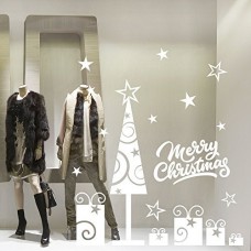 NT0047 Adesivi Murali - Albero pacchetti e riccioli - Vetrofanie natalizie - 120x120 cm - bianco - Decorazioni vetrine per Natale, stickers, adesivi