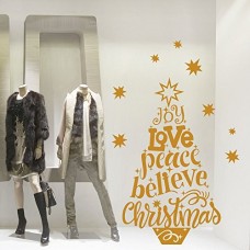NT0048 Adesivi Murali - Albero peace and love - Vetrofanie natalizie - 85x120 cm - oro - Decorazioni vetrine per Natale, stickers, adesivi