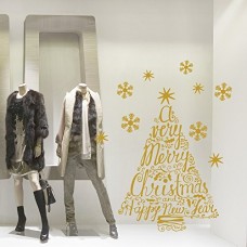 NT0228 Adesivi Murali - Albero Merry Christmas - Vetrofanie natalizie - 95x120 cm - oro - Decorazioni vetrine per Natale, stickers, adesivi