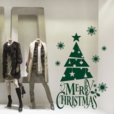 NT0086 Adesivi Murali - Albero innevato - Vetrofanie natalizie - 75x120 cm - Verde scuro - Decorazioni vetrine per Natale, stickers, adesivi