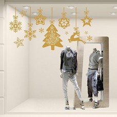 NT0096 Adesivi Murali - Balocchi pendenti - Vetrofanie natalizie - 120x60 cm - Oro - Decorazioni vetrine per Natale, stickers, adesivi