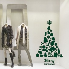 NT0189 Adesivi Murali - Albero Fantasia - Vetrofanie natalizie - 60x100 cm - verde scuro - Decorazioni vetrine per Natale, stickers, adesivi