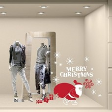 NT0191 Adesivi Murali - Babbo Natale con sacco - Vetrofanie natalizie - 100x70 cm - bianco e rosso - Decorazioni vetrine per Natale, stickers, adesivi