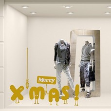 NT0015 Adesivi Murali - Merry xmas - Vetrofanie natalizie - 120x50 cm - oro - Decorazioni vetrine per Natale, stickers, adesivi
