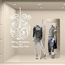 NT0020 Adesivi Murali - Pallina con scritte - Vetrofanie natalizie - 75x135 cm - bianco - Decorazioni vetrine per Natale, stickers, adesivi