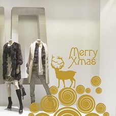 NT0021 Adesivi Murali - Renna sui fiocchi - Vetrofanie natalizie - 100x80 cm - Oro - Decorazioni vetrine per Natale, stickers, adesivi