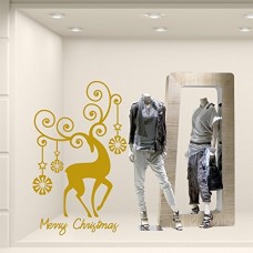 NT0025 Adesivi Murali - Renna con palline - Vetrofanie natalizie - 60x100 cm - Oro - Decorazioni vetrine per Natale, stickers, adesivi