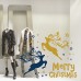 NT0028 Adesivi Murali - Renne con riccioli - Vetrofanie natalizie - 100x120 cm - Blu e oro - Decorazioni vetrine per Natale, stickers, adesivi