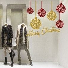 NT0030 Adesivi Murali - Palline con riccioli - Vetrofanie natalizie - 130x120 cm - Bordeaux e oro - Decorazioni vetrine per Natale, stickers, adesivi