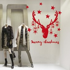 NT0041 Adesivi Murali - Renna con fiocchi pendenti - Vetrofanie natalizie - 90x110 cm - Rosso - Decorazioni vetrine per Natale, stickers, adesivi