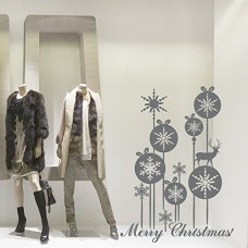 NT0044 Adesivi Murali - Renna sui fiori di neve - Vetrofanie natalizie - 80x110 cm - Argento - Decorazioni vetrine per Natale, stickers, adesivi