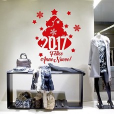 NT0241 Adesivi Murali - Albero Happy Holidays - Vetrofanie natalizie - 85x100 cm - Rosso - Decorazioni vetrine per Natale, stickers, adesivi