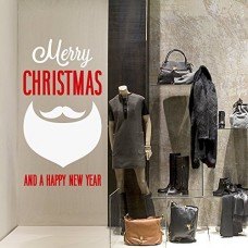 NT0267 Adesivi Murali - Barba Merry Christmas - Vetrofanie natalizie - 60x113 cm - Bianco e rosso - Decorazioni vetrine per Natale, stickers, adesivi