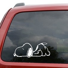 Cartoon Snoopy Window Motorcyle Laptop Ipad Car Decal Vinyl Sticker [10 in/25 cm] Wide bianco