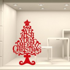 NT0301 Adesivi Murali Vetrofania natalizia "We Wish you" - Misure 62x100 cm - rosso - Vetrine negozi per Natale, stickers, adesivi