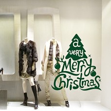 NT0304 Adesivi Murali Vetrofania natalizia "A Very Merry Christmas" - Misure 105x120 cm - verde scuro - Vetrine negozi per Natale, stickers, adesivi