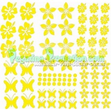 Stickers Hibiscus "Fiori e farfalle Set 75 pezzi" adesivo NB-0169-IT giallo