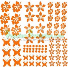 Stickers Hibiscus "Fiori e farfalle Set 75 pezzi" adesivo NB-0169-IT arancione