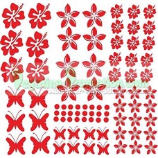 Stickers Hibiscus "Fiori e farfalle Set 75 pezzi" adesivo NB-0169-IT rosso