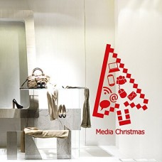 NT0338 Adesivi Murali - Media Christmas - Vetrofanie natalizie - Misure 60x96 cm - Rosso - Vetrine negozi per Natale, stickers, adesivi