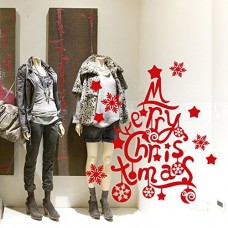 NT0344 Adesivi Murali - Merry Christmas con palline - Vetrofanie natalizie - Misure 90x100 cm - rosso - Vetrine negozi per Natale, stickers, adesivi