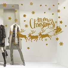 NT0349 Adesivi Murali - Slitta con tre renne - Vetrofanie natalizie - Misure 120x60 cm - oro - Vetrine negozi per Natale, stickers, adesivi