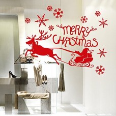 NT0350 Adesivi Murali - Slitta una renna - Vetrofanie natalizie - Misure 120x95 cm - rosso - Vetrine negozi per Natale, stickers, adesivi