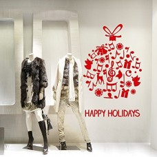NT0355 Adesivi Murali - Pallina Happy Holidays - Vetrofanie natalizie - Misure 82x120 cm - rosso - Vetrine negozi per Natale, stickers, adesivi