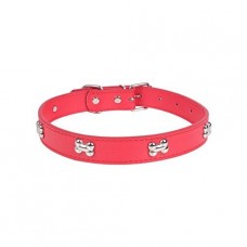Collare per cane in pelle PU Nobleza, colore: rosso con borchie a forma di osso lungo 56 cm