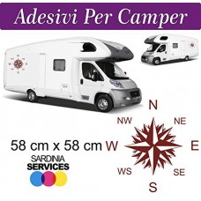 2 Adesivi per Camper - Rosa dei Venti - 580X580 mm - COLORE AMARANTO - adesivi per camper - caravan roulotte - accessori camper, stickers, decal