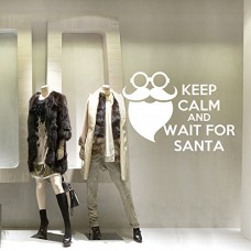 NT0385 Adesivi Murali - Keep calm and wait for santa - Vetrofanie natalizie - 85x60 cm - bianco - Decorazioni vetrine per Natale, stickers, adesivi