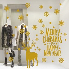 NT0386 Adesivi Murali - Renna delle feste - Vetrofanie natalizie - 120x60 cm - oro - Decorazioni vetrine per Natale, stickers, adesivi