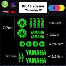 ADESIVI KIT 16 PEZZI YAMAHA R1 - - STICKERS MOTO - accessori, stickers, moto, decal COLORI A SCELTA (verde fluo)