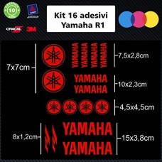 ADESIVI KIT 16 PEZZI YAMAHA R1 - - STICKERS MOTO - accessori, stickers, moto, decal COLORI A SCELTA (rosso)