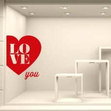 VT0437 Adesivi Murali "Cuore Love you" - Misure 60x76 cm - rosso - Vetrofanie per san valentino, vetrine negozi, stickers, adesivi