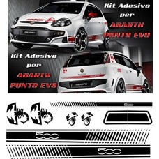 KIT ADESIVI + SET FASCE - ROSSE - FIAT - 500 ABARTH - TUNING BANDE ADESIVE STICKERS auto - accessori, stickers, decal