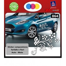 ADESIVI FIORI E FARFALLE per auto - STICKERS auto - accessori, stickers, decal (BIANCO) cod. 864