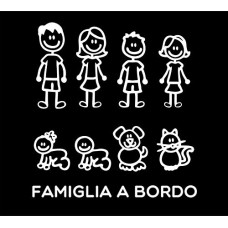 ADESIVI FAMIGLIA - KIT COMPLETO - FAMIGLIA A BORDO - COLORE: BIANCO - FAMILY STICKERS VETRO AUTO - PUNTO EVO CITROEN FORD FIAT PANDA 500 CINQUECENTO GRANDE PUNTO IDEA