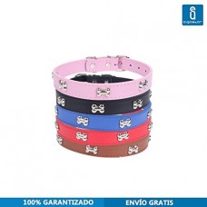 Collare Cane in CUOIO - COLLARE REGOLABILE CON BORCHIE OSSI PER CANE CM 56 COLORE ROSA