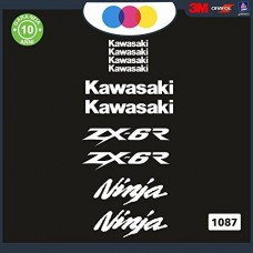 KAWASAKI ZX -6R NINJA - ADESIVI PER MOTO - sticker decal Kit 10pz Moto Cod. 1087 (Bianco)
