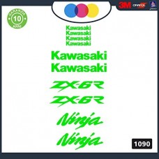 KAWASAKI ZX -6R NINJA - ADESIVI PER MOTO - sticker decal Kit 10pz Moto Cod. 1087 (Verde)