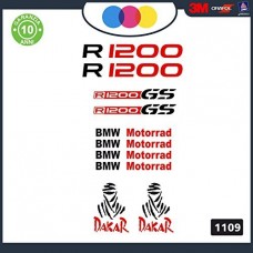 KIT 10 ADESIVI PER MOTO -NERO-ROSSO -DAKAR - MOTORRAD -BMW R 1200 GS - rally touring sticker decal Moto Cod. 1109