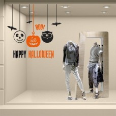 VH0467 Adesivi Murali Wall Art - Pendenti Halloween - Misure 100x67 cm - nero e arancio - Vetrofanie per Halloween, vetrine negozi, stickers