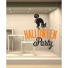VH0293 Adesivi Murali Wall Art - Gatto Halloween Party - Misure 120x128 cm - nero e arancio - Vetrofanie per Halloween, vetrine negozi, stickers