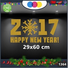 Vetrofanie natalizie e decorazioni di natale - SCRITTA HAPPY NEW YEAR 2017 COLORE:ORO - DIMENSIONI 29X60 CM DECORAZIONI NATALIZIE XMAS - STICKERS , decal ,addobbi , natale , christmas Cod 1364-2