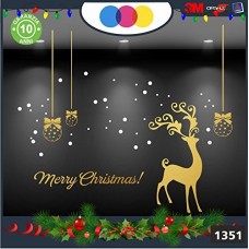 Vetrofanie natalizie e decorazioni di natale - RENNA COLORE: ORO D'ORATO - MERRY CHRISTMAS- DECORAZIONI NATALIZIE XMAS - STICKERS , decal ,addobbi , natale , christmas ,vertofanie natalizie e decorazioni di natale Cod 1351-1