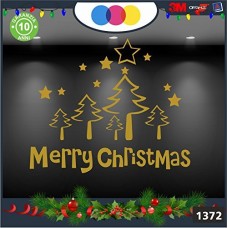 Vetrofanie natalizie e decorazioni di natale - SCRITTA MERRY CHRISTMAS - ALBERI DI NATALE \ COLORE:ORO - DECORAZIONI NATALIZIE XMAS - STICKERS , decal ,addobbi , natale , christmas Cod 1372-2