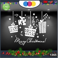 Vetrofanie natalizie e decorazioni di natale - SCRITTA MERRY CHRISTMAS \ PACCHI REGALO COLORE: BIANCO - DECORAZIONI NATALIZIE XMAS - STICKERS , decal ,addobbi , natale , christmas Cod 1365