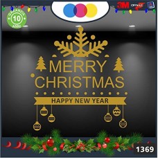 Vetrofanie natalizie e decorazioni di natale - SCRITTA MERRY CHRISTMAS - FIOCCO DI NEVE \ COLORE:ORO - DECORAZIONI NATALIZIE XMAS - STICKERS , decal ,addobbi , natale , christmas Cod 1369-2