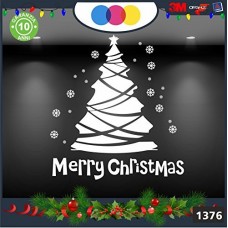 Vetrofanie natalizie e decorazioni di natale - SCRITTA MERRY CHRISTMAS - ALBERO DI NATALE \ COLORE:BIANCO - DECORAZIONI NATALIZIE XMAS - STICKERS , decal ,addobbi , natale , christmas Cod 1376